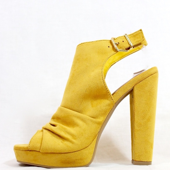 mustard peep toe booties